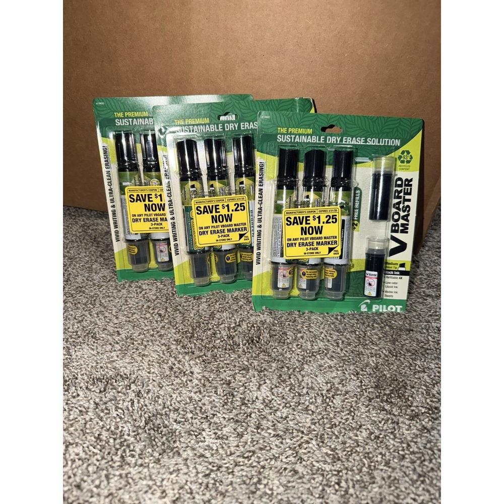 Pilot V Board Master Premium Dry Erase‎ Markers Black 3 pk+2 Refills (3)